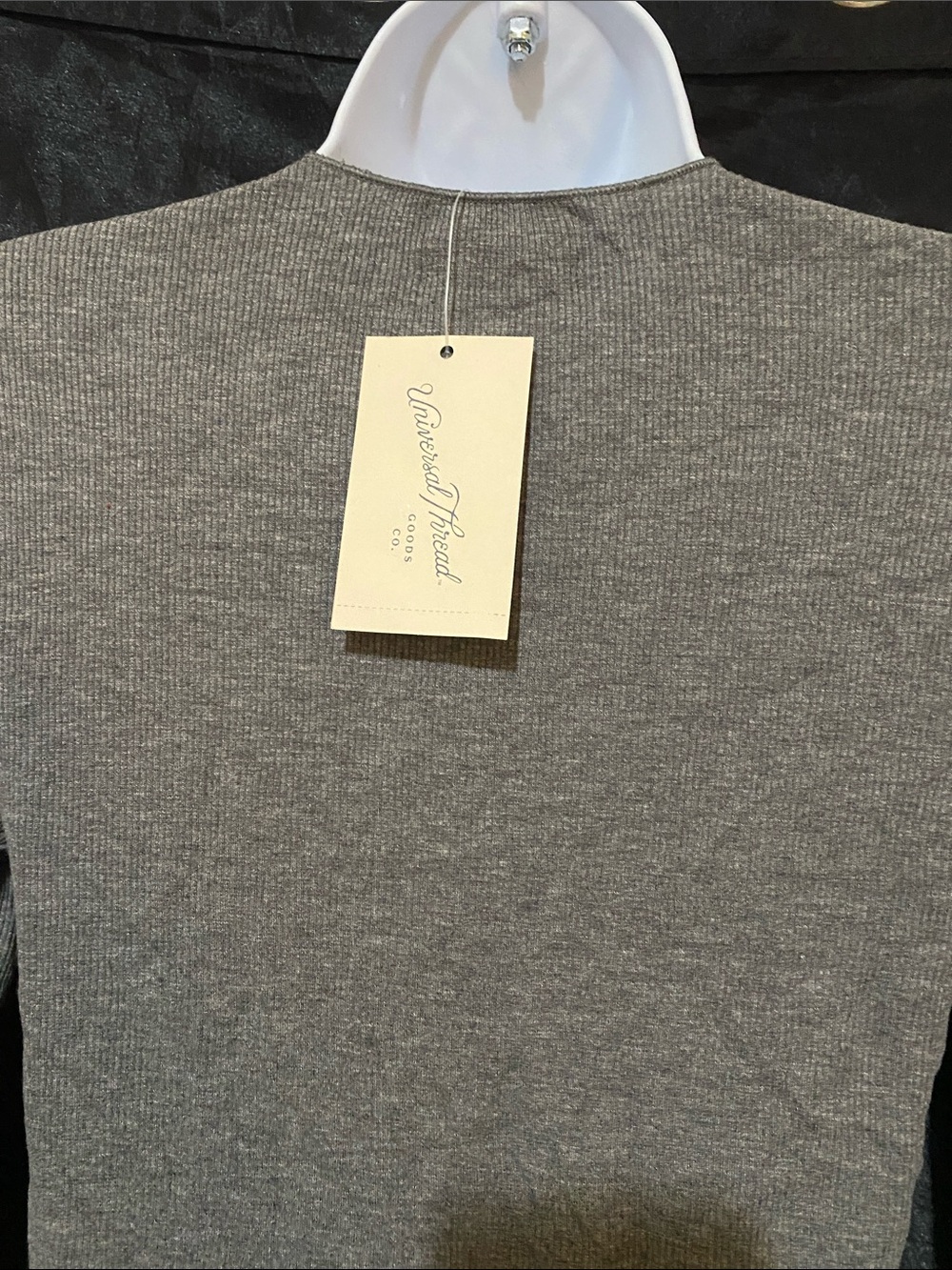 Universal Thread Gray Ribbed Button-Front Long Sleeve - Picture 3 of 4